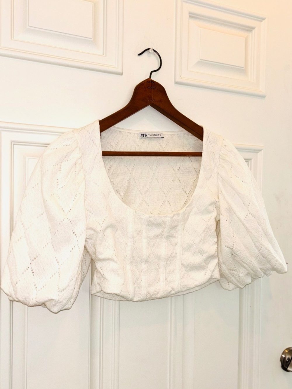 White Eyelet Cotton Corset Crop Top Scoop Neck NWOT by Zara M